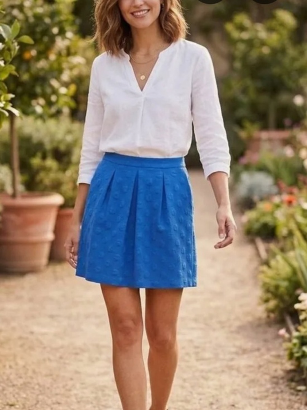 Boden Royal Blue Textured Polka Dot A-Line mini Skirt with pockets size 4L